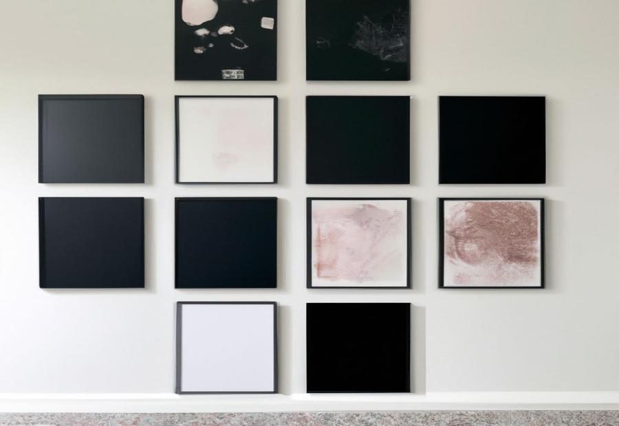 Factors to consider when creating a gallery wall with minimalist art: size, frame styles, color palette 