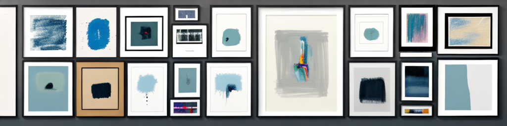 A variety of framed art prints hung on a wall in a home setting